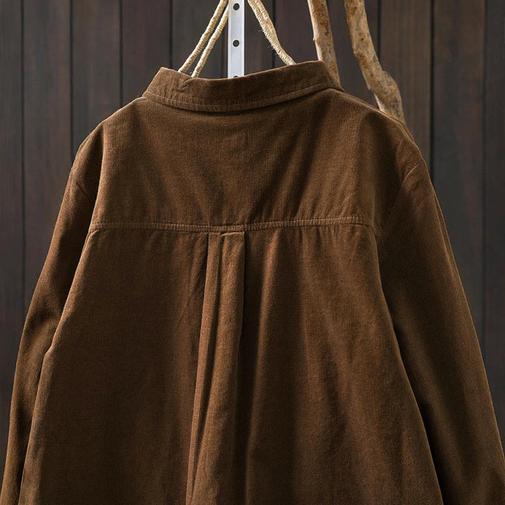 Camisa de algodón de manga larga para mujer con cuello alto, bolsillos decorativos y Buddha Stones en otoño - image 5