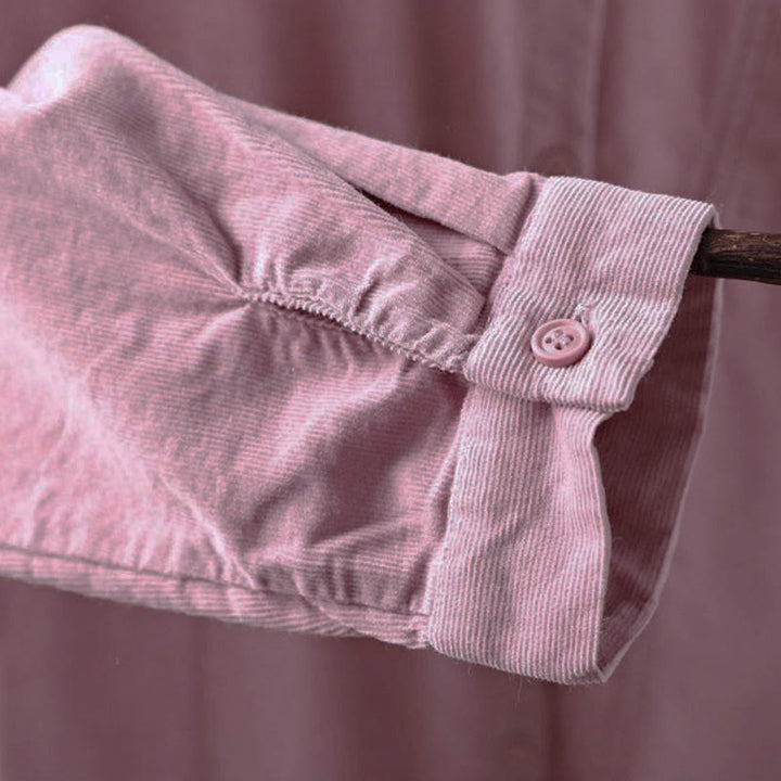 Camisa de algodón de manga larga para mujer con cuello alto, bolsillos decorativos y Buddha Stones en otoño - image 27