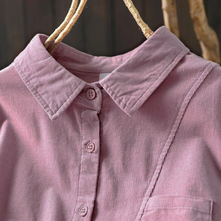 Camisa de algodón de manga larga para mujer con cuello alto, bolsillos decorativos y Buddha Stones en otoño - image 23