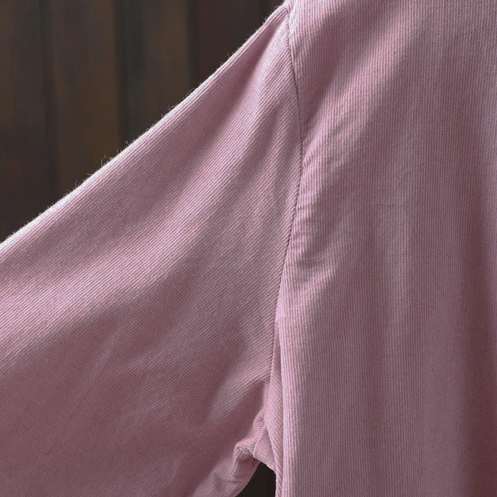 Camisa de algodón de manga larga para mujer con cuello alto, bolsillos decorativos y Buddha Stones en otoño - image 26