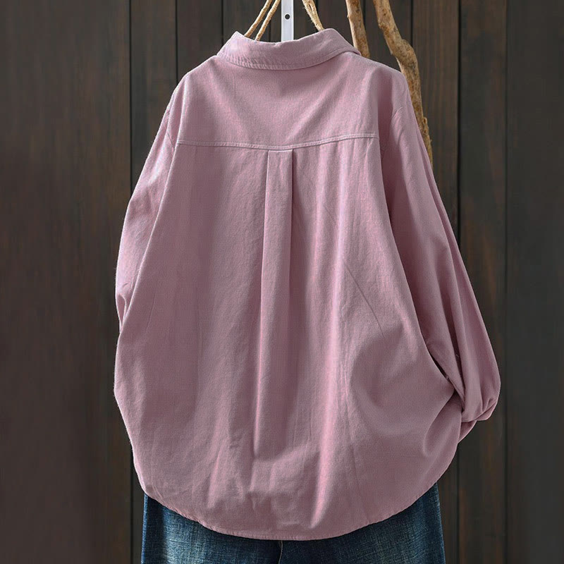 Camisa de algodón de manga larga para mujer con cuello alto, bolsillos decorativos y Buddha Stones en otoño - image 19