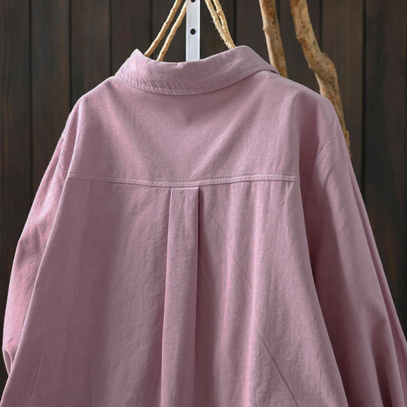 Camisa de algodón de manga larga para mujer con cuello alto, bolsillos decorativos y Buddha Stones en otoño - image 22