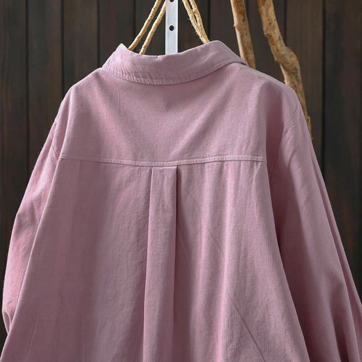 Camisa de algodón de manga larga para mujer con cuello alto, bolsillos decorativos y Buddha Stones en otoño - image 22