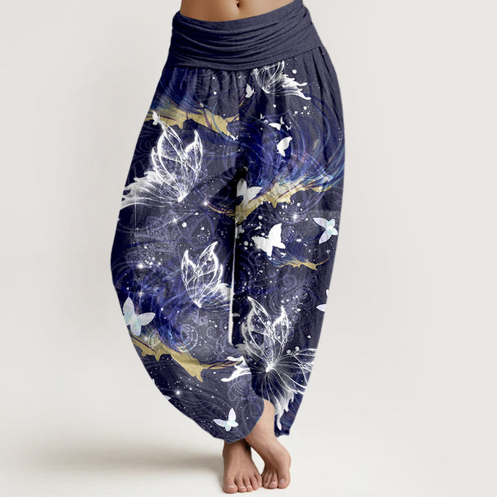Pantalones Buddha Stones de algodón puro con diseño de mariposas de ensueño para mujer, cintura elástica - Índigo - US16，UK/AU20，EU48 (3XL) - image 8