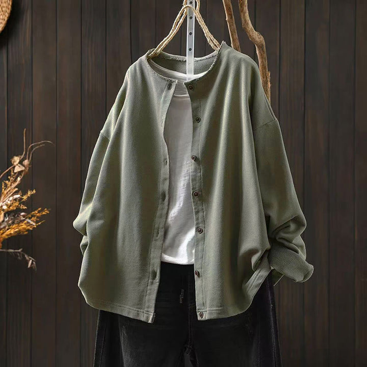 Camisa de algodón para mujer, de manga larga, cuello redondo y botones, con estampado de Buddha Stones - Verde mar oscuro - US4-8/10, UK/AU8-12/14, EU36-40/42 (F) - image 22