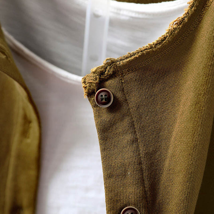 Camisa de algodón para mujer, de manga larga, cuello redondo y botones, con estampado de Buddha Stones - image 14