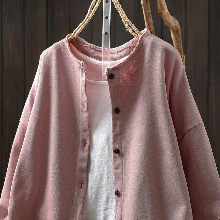 Camisa de algodón para mujer, de manga larga, cuello redondo y botones, con estampado de Buddha Stones - image 2