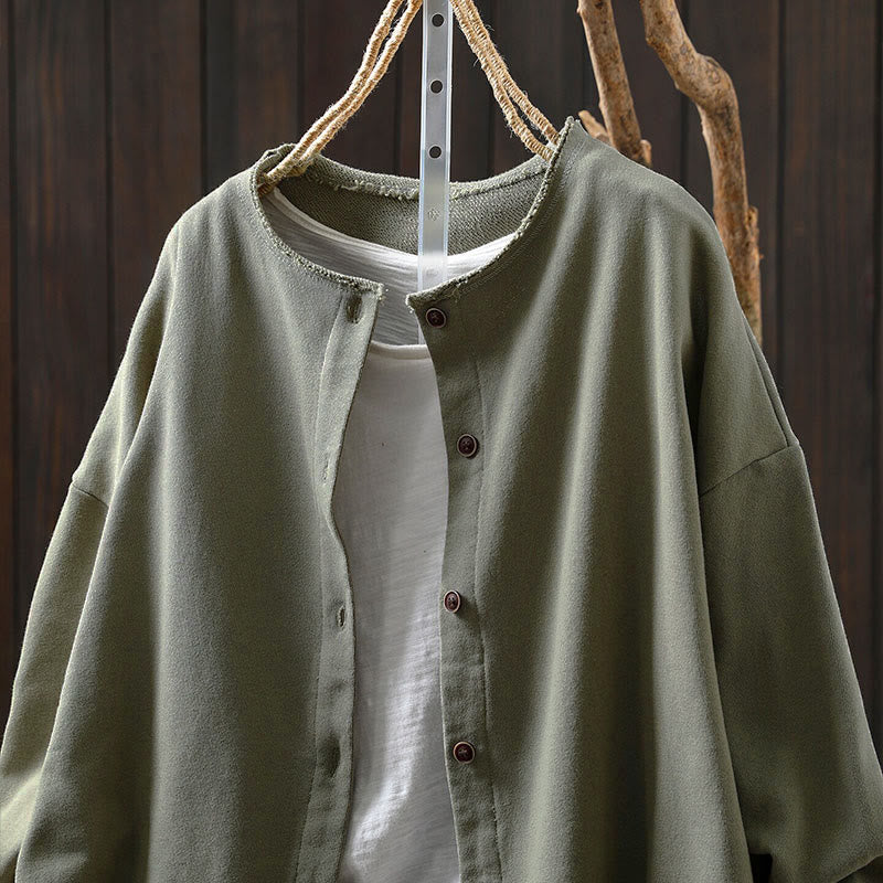 Camisa de algodón para mujer, de manga larga, cuello redondo y botones, con estampado de Buddha Stones - image 23