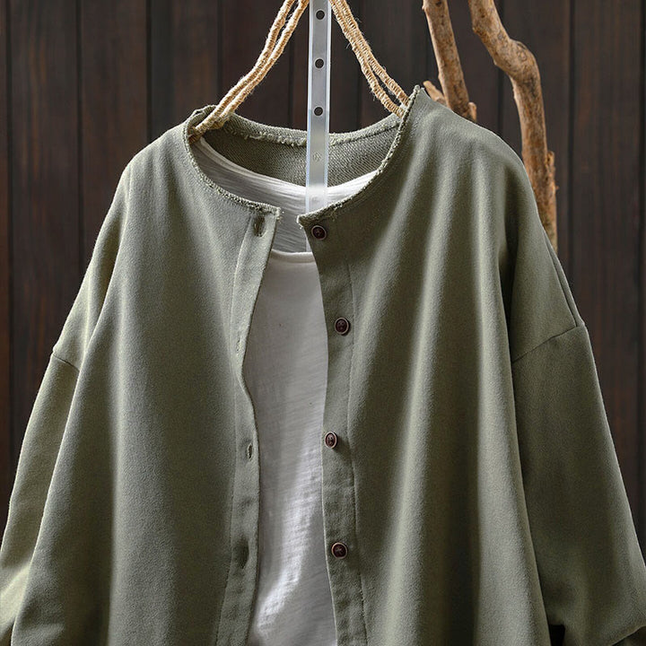 Camisa de algodón para mujer, de manga larga, cuello redondo y botones, con estampado de Buddha Stones - image 23