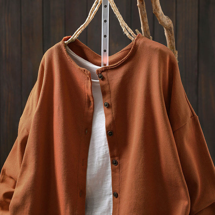 Camisa de algodón para mujer, de manga larga, cuello redondo y botones, con estampado de Buddha Stones - image 19