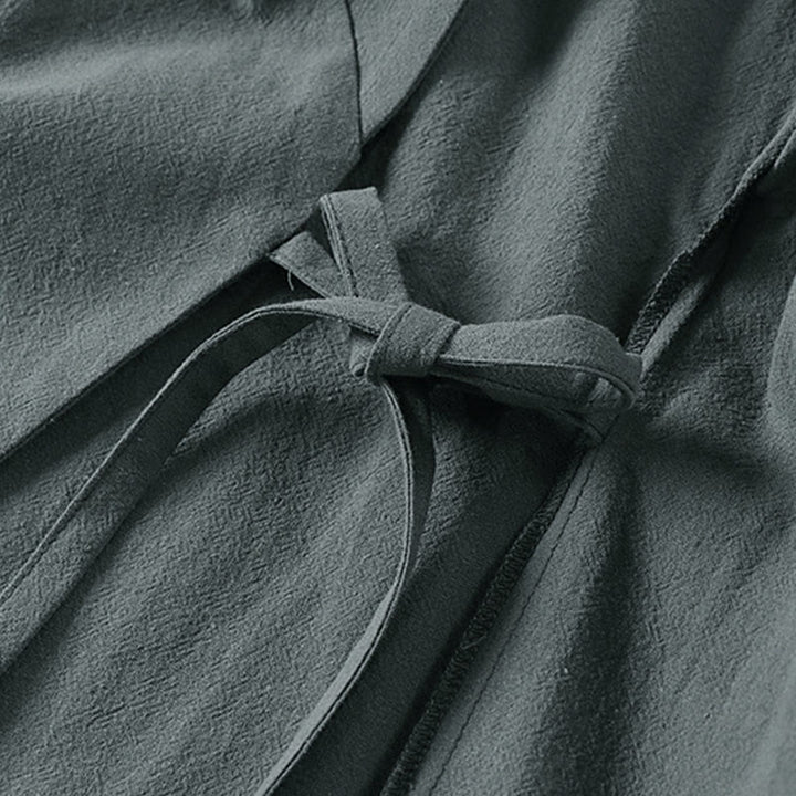 Chaqueta kimono de algodón y lino para hombre, estilo chino, con botones de rana y Buddha Stones, de media manga - image 5