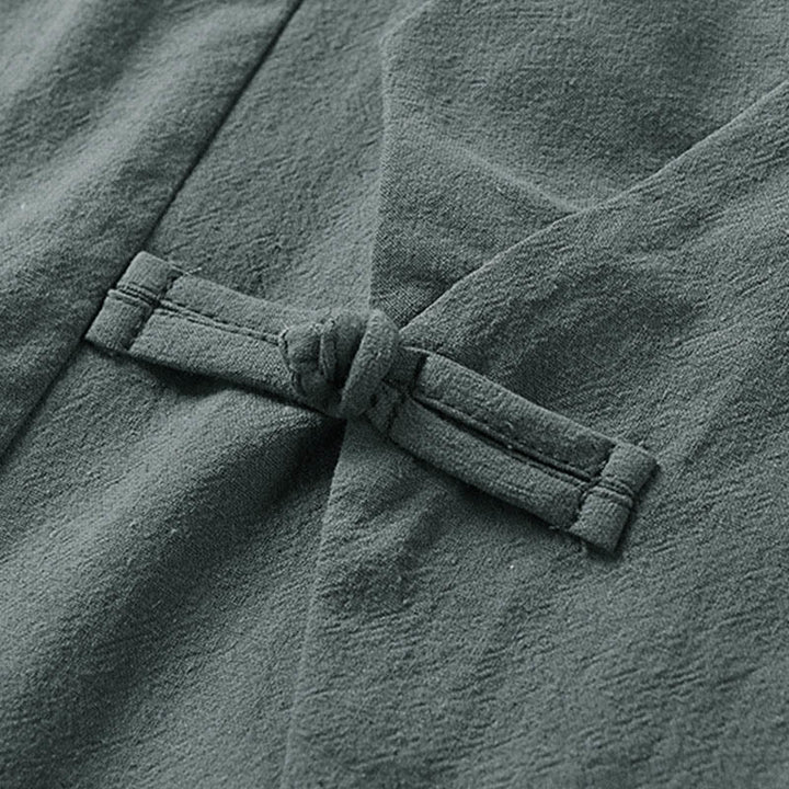 Chaqueta kimono de algodón y lino para hombre, estilo chino, con botones de rana y Buddha Stones, de media manga - image 4