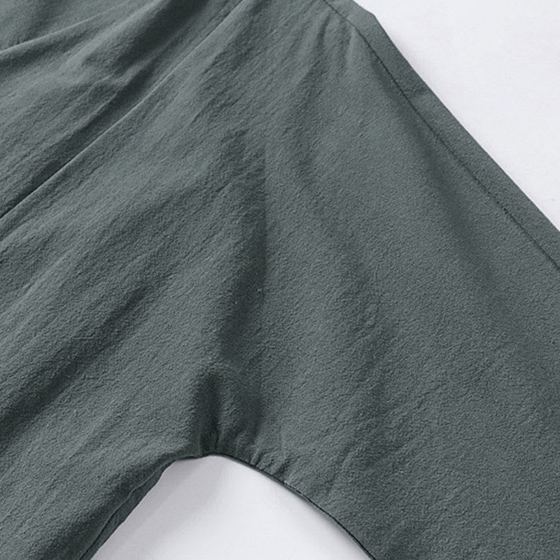 Chaqueta kimono de algodón y lino para hombre, estilo chino, con botones de rana y Buddha Stones, de media manga - image 8