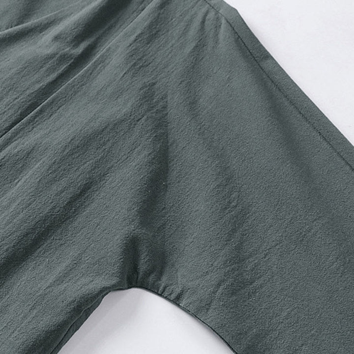 Chaqueta kimono de algodón y lino para hombre, estilo chino, con botones de rana y Buddha Stones, de media manga - image 8