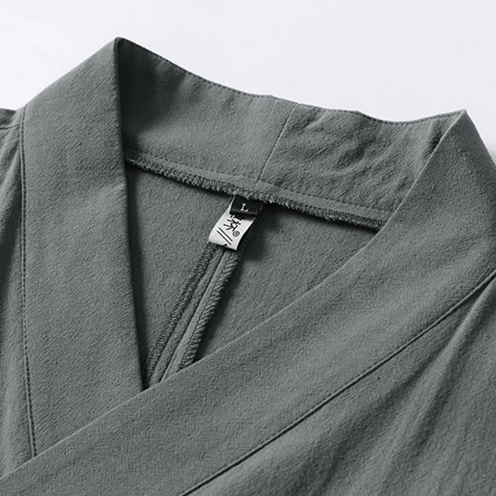 Kimono de lino y algodón con mangas tres cuartos para hombre, con estampado de Buddha Stones, liso, con cordones - image 2