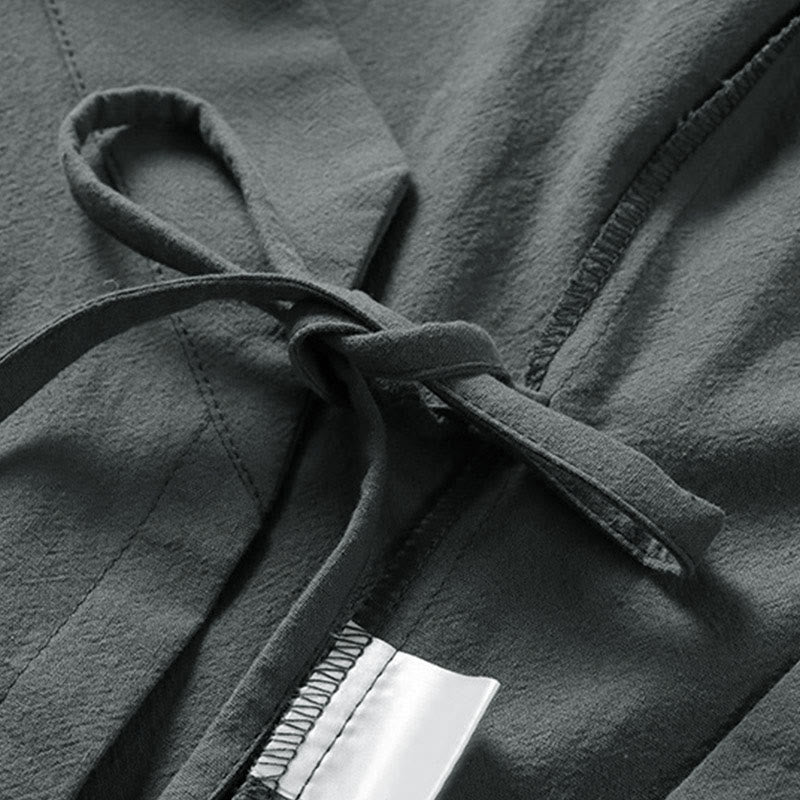 Kimono de lino y algodón con mangas tres cuartos para hombre, con estampado de Buddha Stones, liso, con cordones - image 3