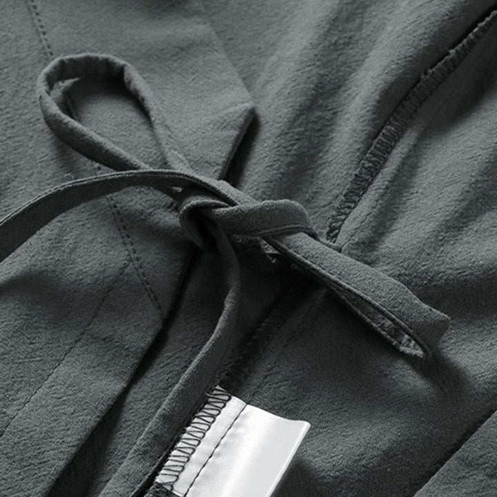 Kimono de lino y algodón con mangas tres cuartos para hombre, con estampado de Buddha Stones, liso, con cordones - image 3