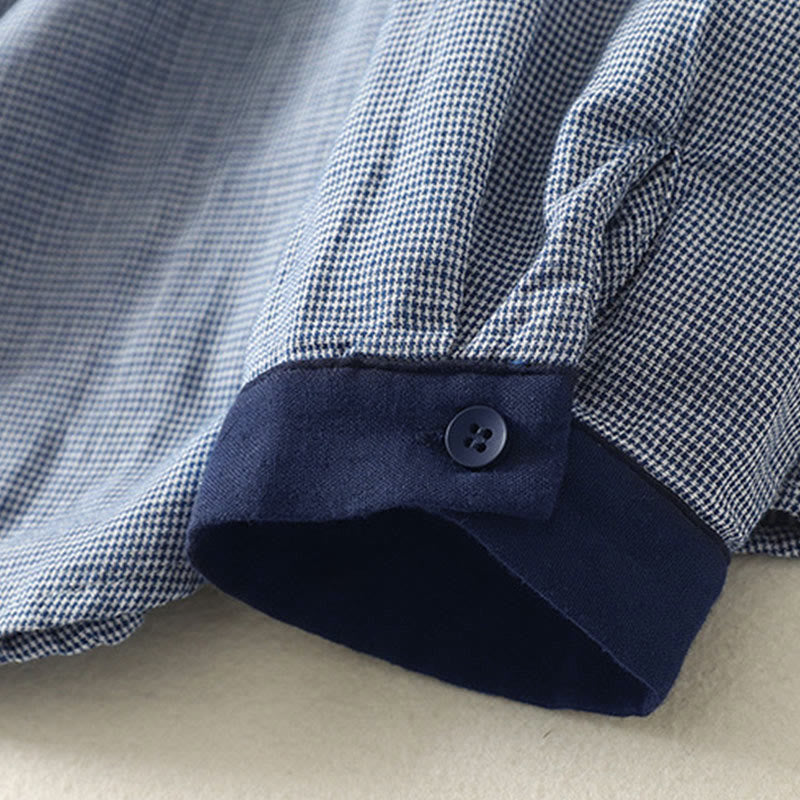 Camisa de manga larga para mujer con diseño de bloques de color azul a rayas y cuello alto con botones y estampado Buddha Stones Fall - image 8