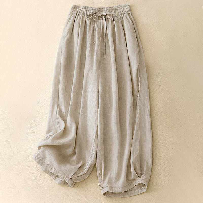 Pantalones capri cortos de algodón con cintura elástica y bolsillos para mujer de Buddha Stones - Beige - US8-10，UK/AU12-14，EU40-42 (2XL) - image 0