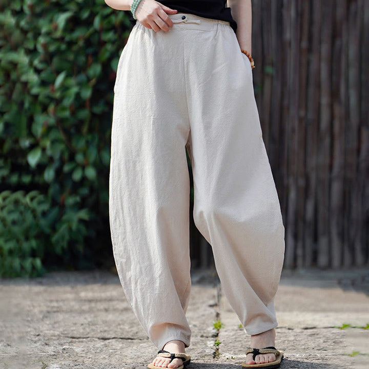 Pantalones de lino y algodón para hombre, de pierna recta, con botones de rana chinos y bolsillos, de verano, con estampado de Buddha Stones - image 7