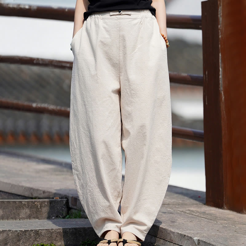 Pantalones de lino y algodón para hombre, de pierna recta, con botones de rana chinos y bolsillos, de verano, con estampado de Buddha Stones - image 8