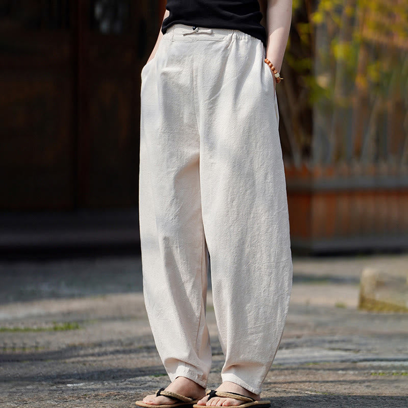 Pantalones de lino y algodón para hombre, de pierna recta, con botones de rana chinos y bolsillos, de verano, con estampado de Buddha Stones - image 6