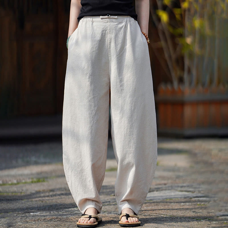 Pantalones de lino y algodón para hombre, de pierna recta, con botones de rana chinos y bolsillos, de verano, con estampado de Buddha Stones - image 1