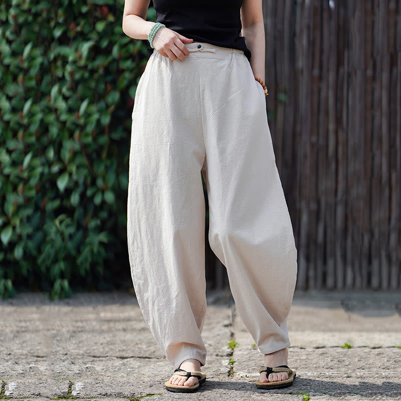 Pantalones de lino y algodón para hombre, de pierna recta, con botones de rana chinos y bolsillos, de verano, con estampado de Buddha Stones - image 9