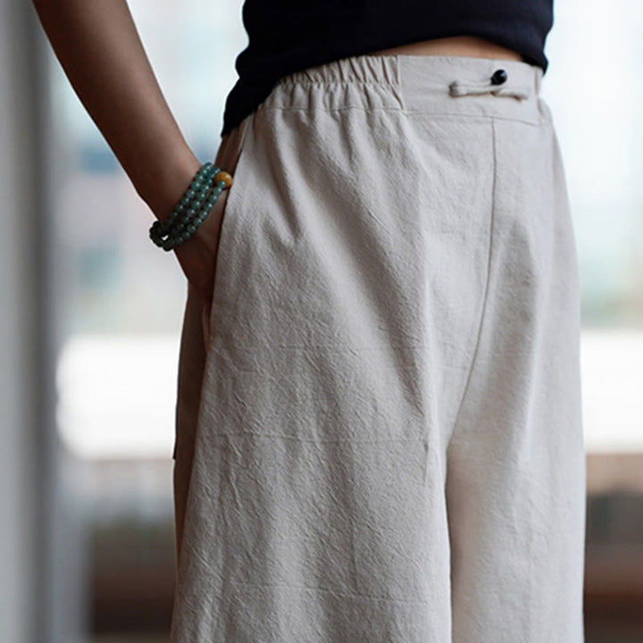 Pantalones de lino y algodón para hombre, de pierna recta, con botones de rana chinos y bolsillos, de verano, con estampado de Buddha Stones - image 14