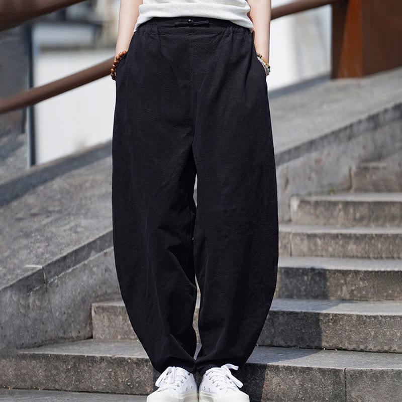Pantalones de lino y algodón para hombre, de pierna recta, con botones de rana chinos y bolsillos, de verano, con estampado de Buddha Stones - image 25