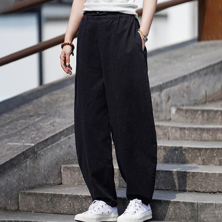 Pantalones de lino y algodón para hombre, de pierna recta, con botones de rana chinos y bolsillos, de verano, con estampado de Buddha Stones - image 20