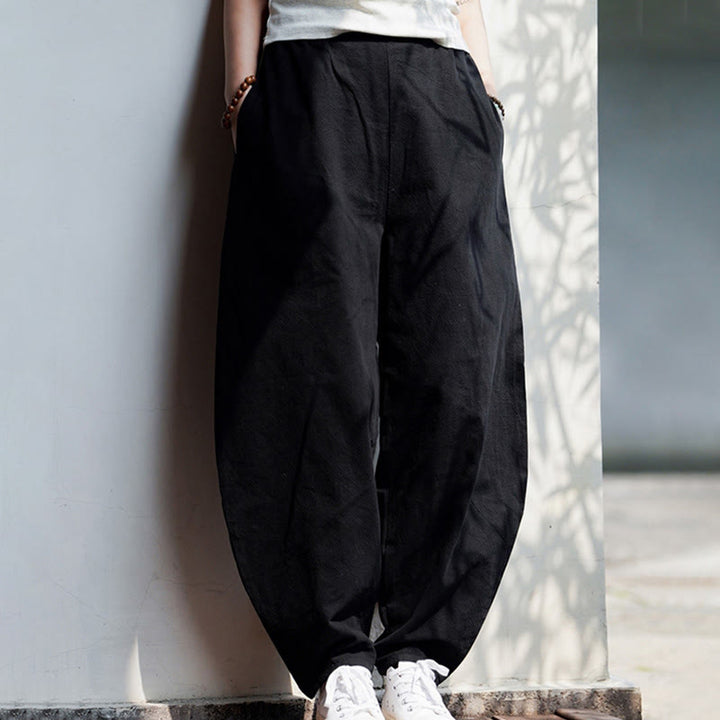 Pantalones de lino y algodón para hombre, de pierna recta, con botones de rana chinos y bolsillos, de verano, con estampado de Buddha Stones - image 27
