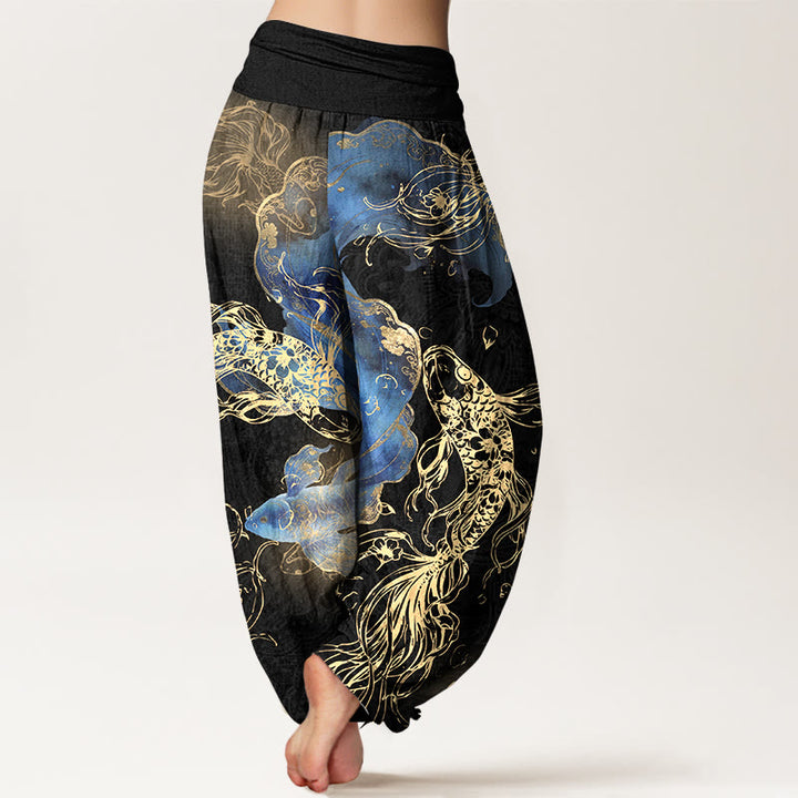 Pantalones Buddha Stones de algodón puro con estampado de peces koi para mujer, cintura elástica - image 6