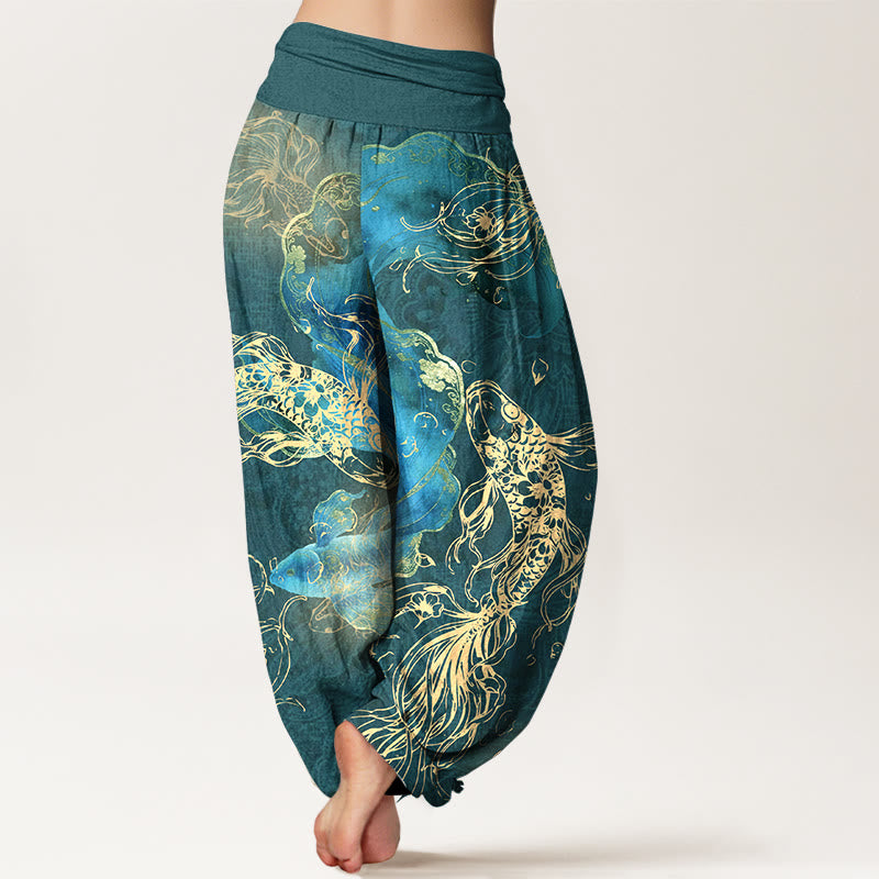 Pantalones Buddha Stones de algodón puro con estampado de peces koi para mujer, cintura elástica - image 9