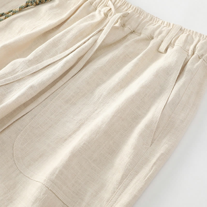 Pantalones de verano Buddha Stones de lino y algodón con ramio y puños elásticos hasta el tobillo para hombre con bolsillos - image 3