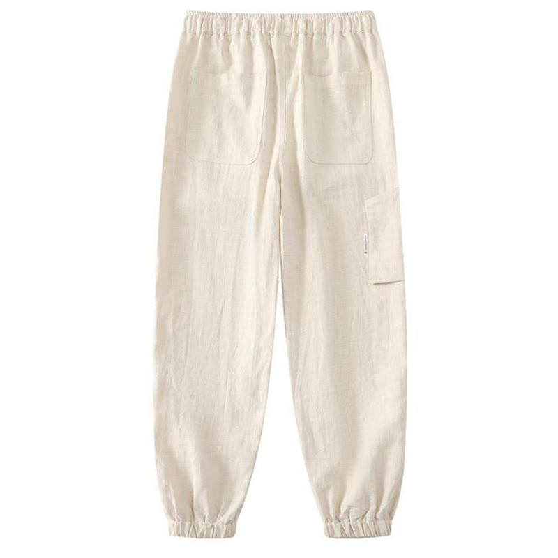 Pantalones de verano Buddha Stones de lino y algodón con ramio y puños elásticos hasta el tobillo para hombre con bolsillos - image 1