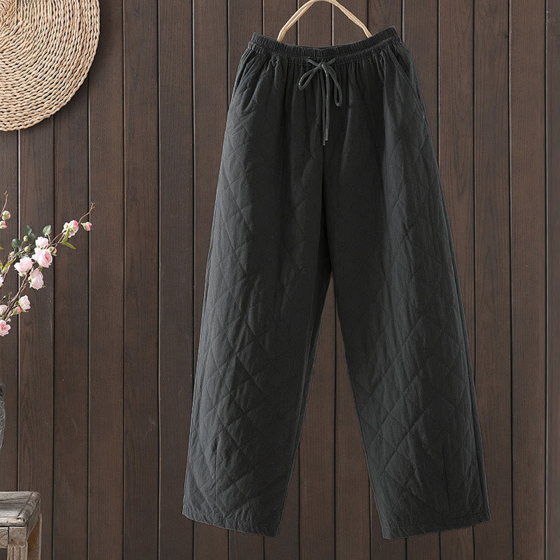 Pantalones gruesos de algodón y poliéster con estampado de rombos y Buddha Stones para mujer con bolsillos - Negro - US8-10，UK/AU12-14，EU40-42 (2XL) - image 12