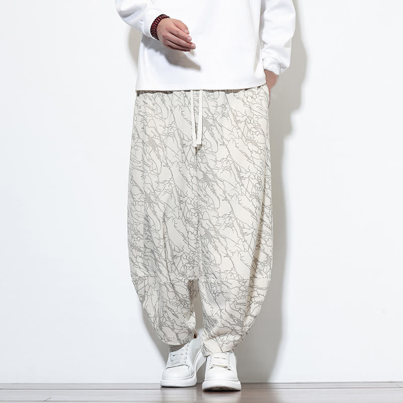 Pantalones harén para hombre, de algodón, con cintura elástica y bolsillos, estampado de líneas texturizadas y Buddha Stones en otoño. - Blanco - US/UK/AU46, EU56 (5XL) - image 24