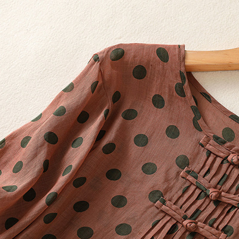 Camisa de poliéster para mujer de manga larga con cuello redondo y lunares de Buddha Stones Fall  - image 2