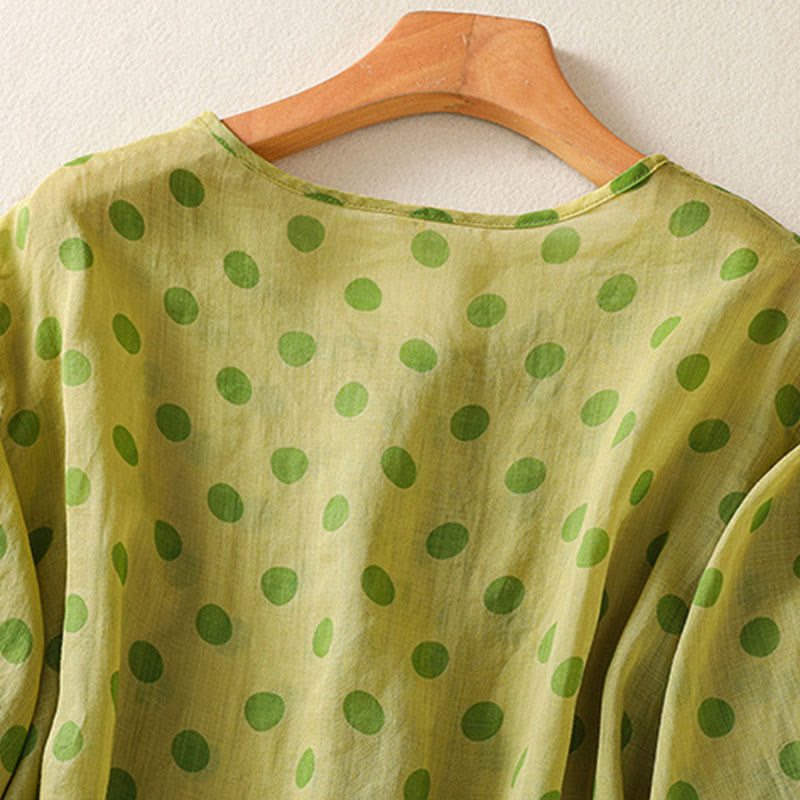 Camisa de poliéster para mujer de manga larga con cuello redondo y lunares de Buddha Stones Fall  - image 14