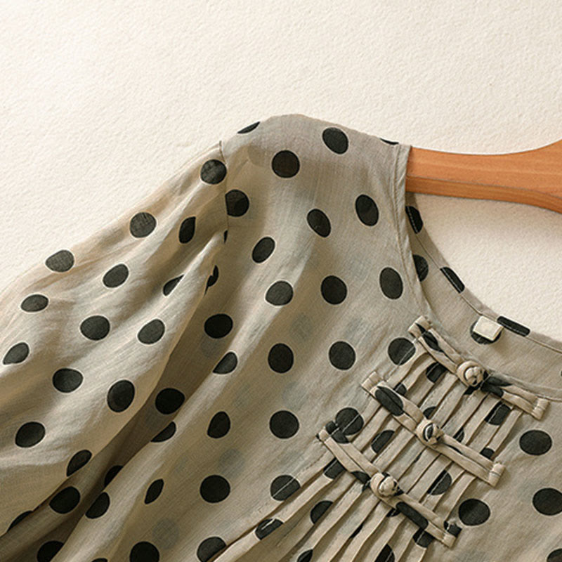 Camisa de poliéster para mujer de manga larga con cuello redondo y lunares de Buddha Stones Fall  - image 21