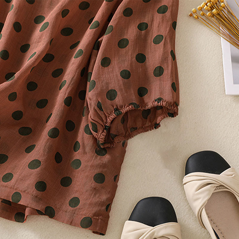 Camisa de poliéster para mujer de manga larga con cuello redondo y lunares de Buddha Stones Fall  - image 3