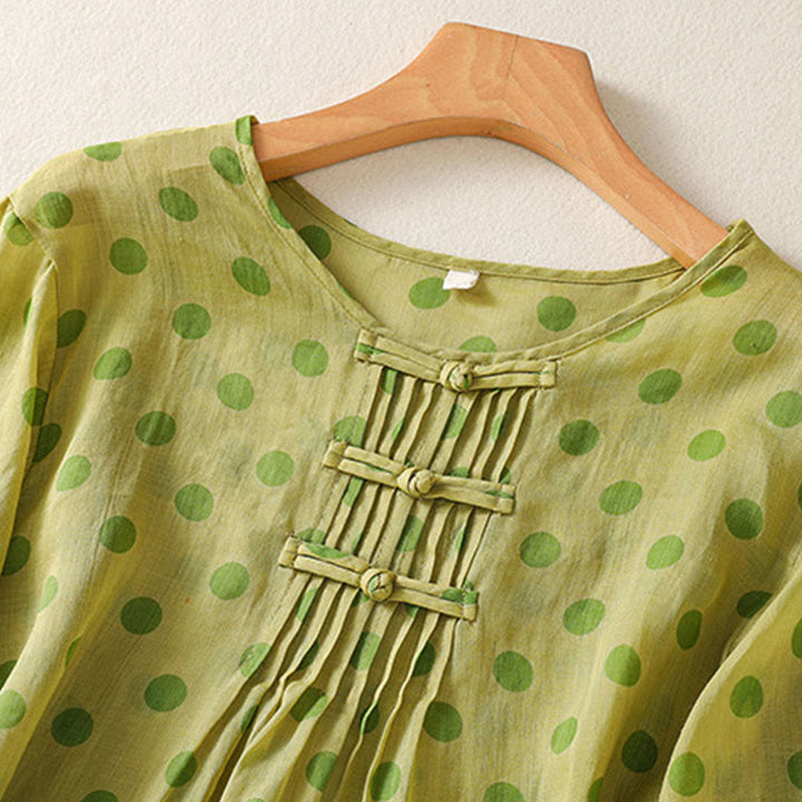 Camisa de poliéster para mujer de manga larga con cuello redondo y lunares de Buddha Stones Fall  - image 8