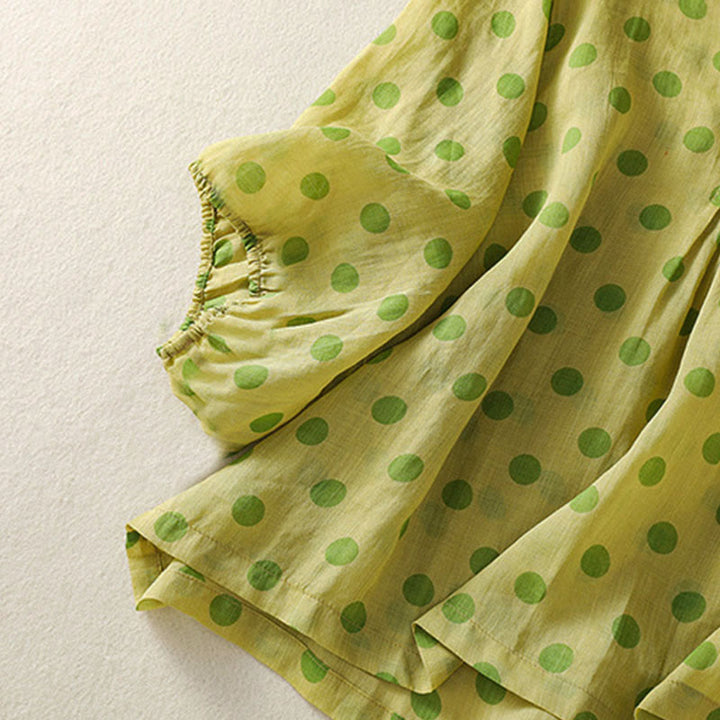 Camisa de poliéster para mujer de manga larga con cuello redondo y lunares de Buddha Stones Fall  - image 12