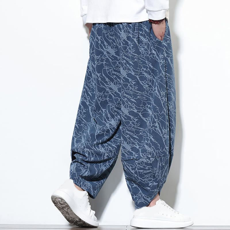 Pantalones harén para hombre, de algodón, con cintura elástica y bolsillos, estampado de líneas texturizadas y Buddha Stones en otoño. - image 3