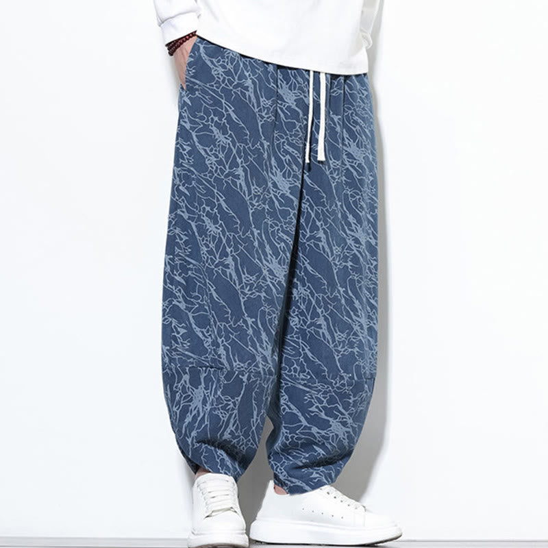 Pantalones harén para hombre, de algodón, con cintura elástica y bolsillos, estampado de líneas texturizadas y Buddha Stones en otoño. - image 2