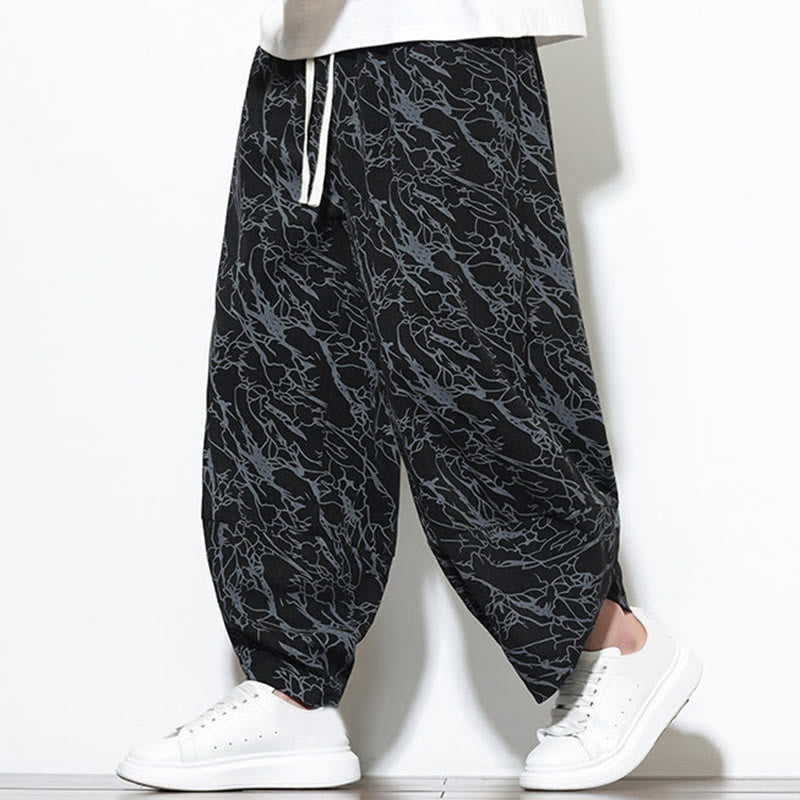 Pantalones harén para hombre, de algodón, con cintura elástica y bolsillos, estampado de líneas texturizadas y Buddha Stones en otoño. - image 9