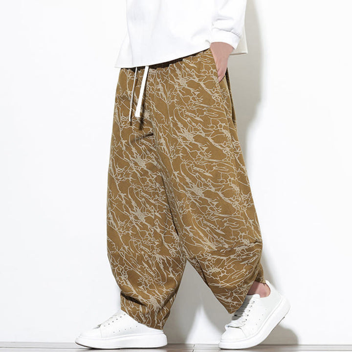 Pantalones harén para hombre, de algodón, con cintura elástica y bolsillos, estampado de líneas texturizadas y Buddha Stones en otoño. - image 17