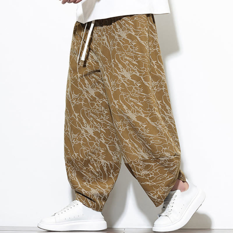 Pantalones harén para hombre, de algodón, con cintura elástica y bolsillos, estampado de líneas texturizadas y Buddha Stones en otoño. - image 23