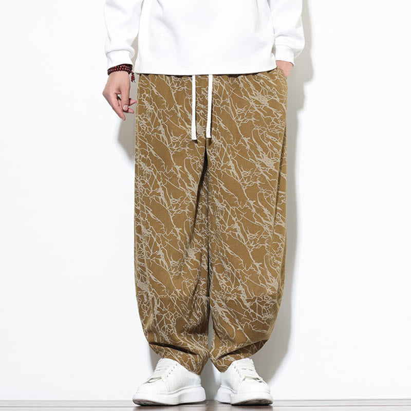 Pantalones harén para hombre, de algodón, con cintura elástica y bolsillos, estampado de líneas texturizadas y Buddha Stones en otoño. - image 22